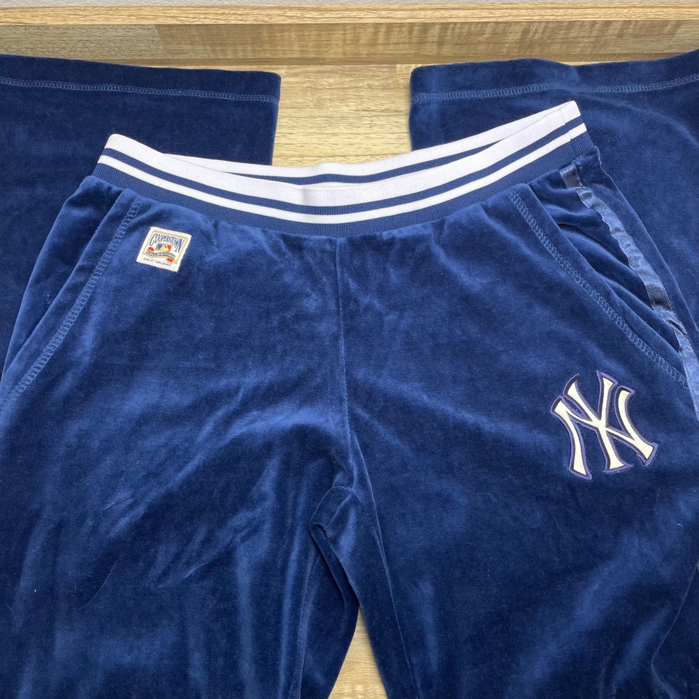 Cooperstown Collection New York Yankees Velour Wide Leg Track Pants Navy Blue L